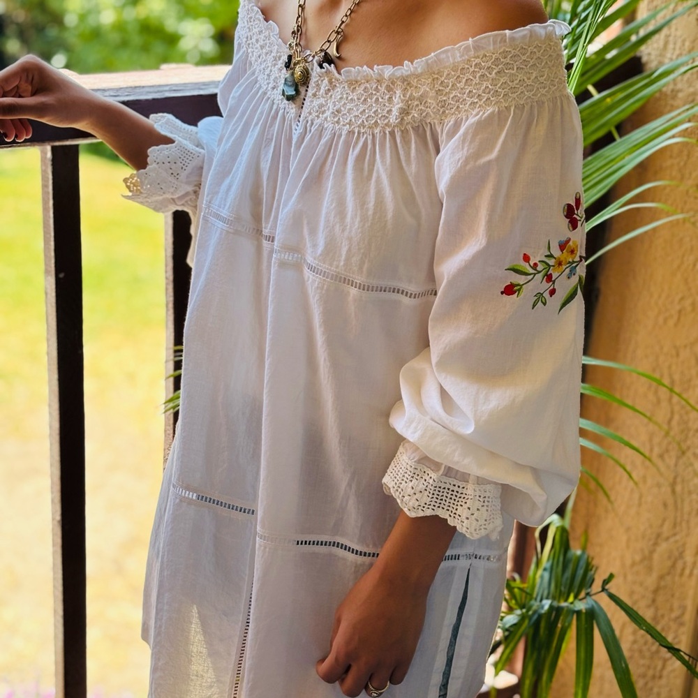 Sue Wong, Romantic, Summer Cotton Embroidered Tunic, Large